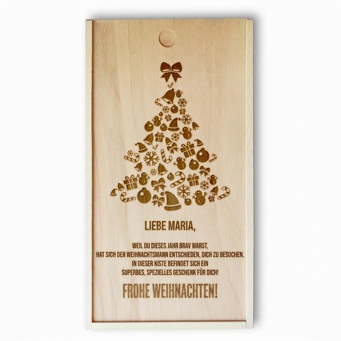 Personalisierte Geschenkbox aus Holz – Weihnachtsbaum