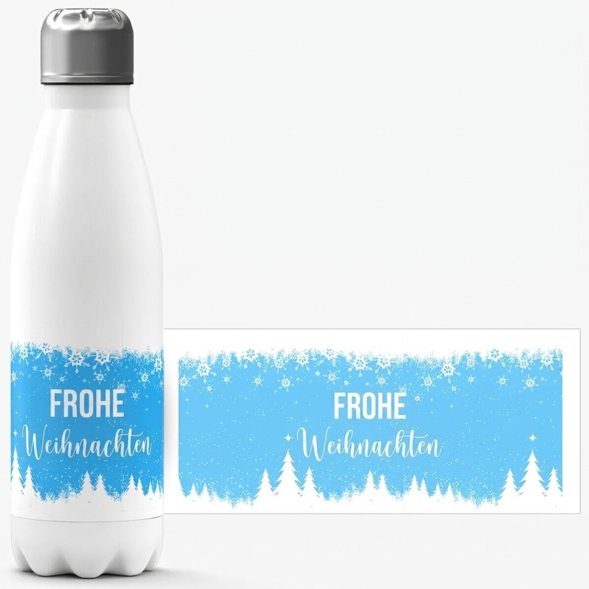 Thermoskanne mit weißem Boden, individuell mit Namen bedruckt – Winter