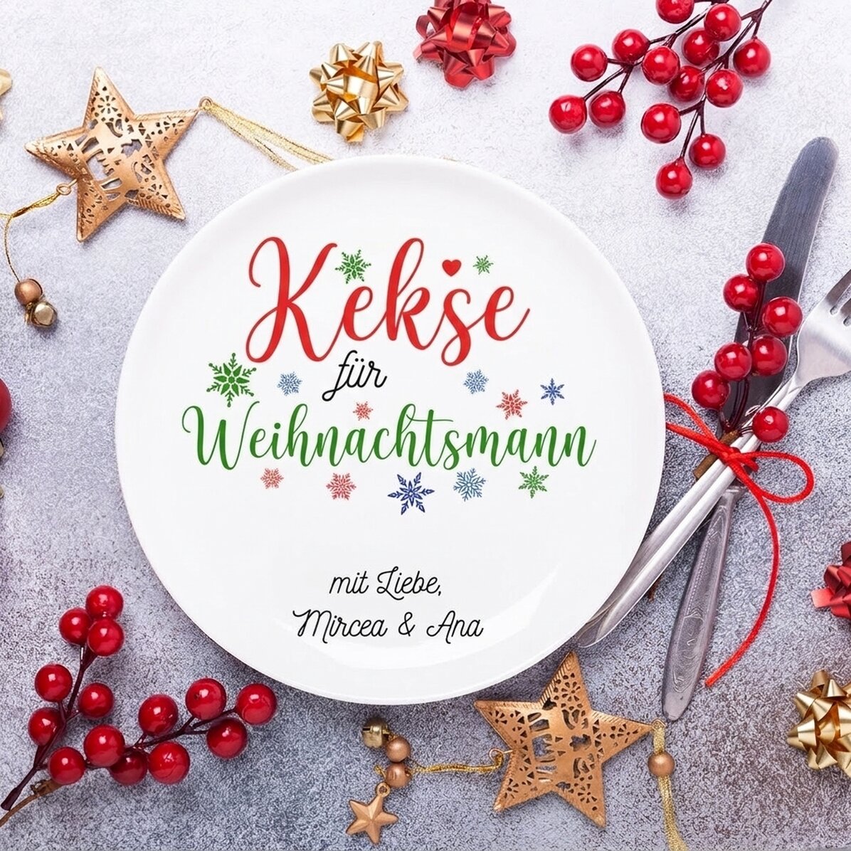 Personalisierter Teller mit Aufdruck – „Cookies for Santa“