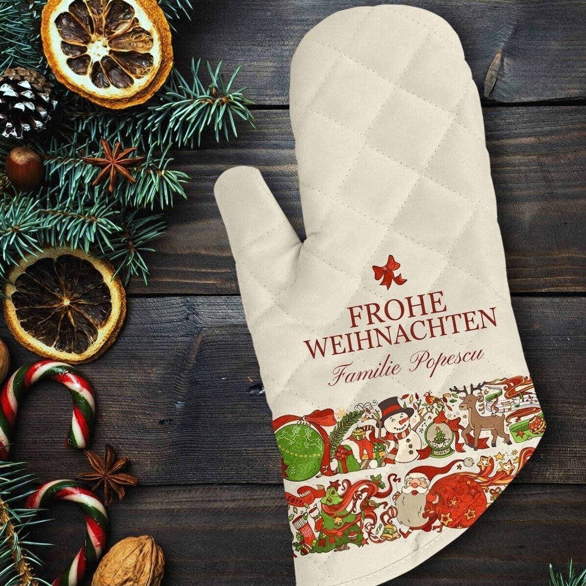 Personalisierter Küchenhandschuh mit Aufdruck – Traditional Christmas