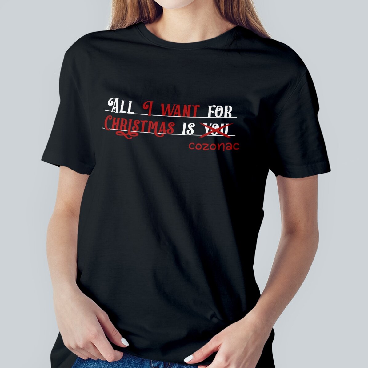 Personalisiertes Baumwoll-T-Shirt mit Aufdruck – „All I want for Christmas“