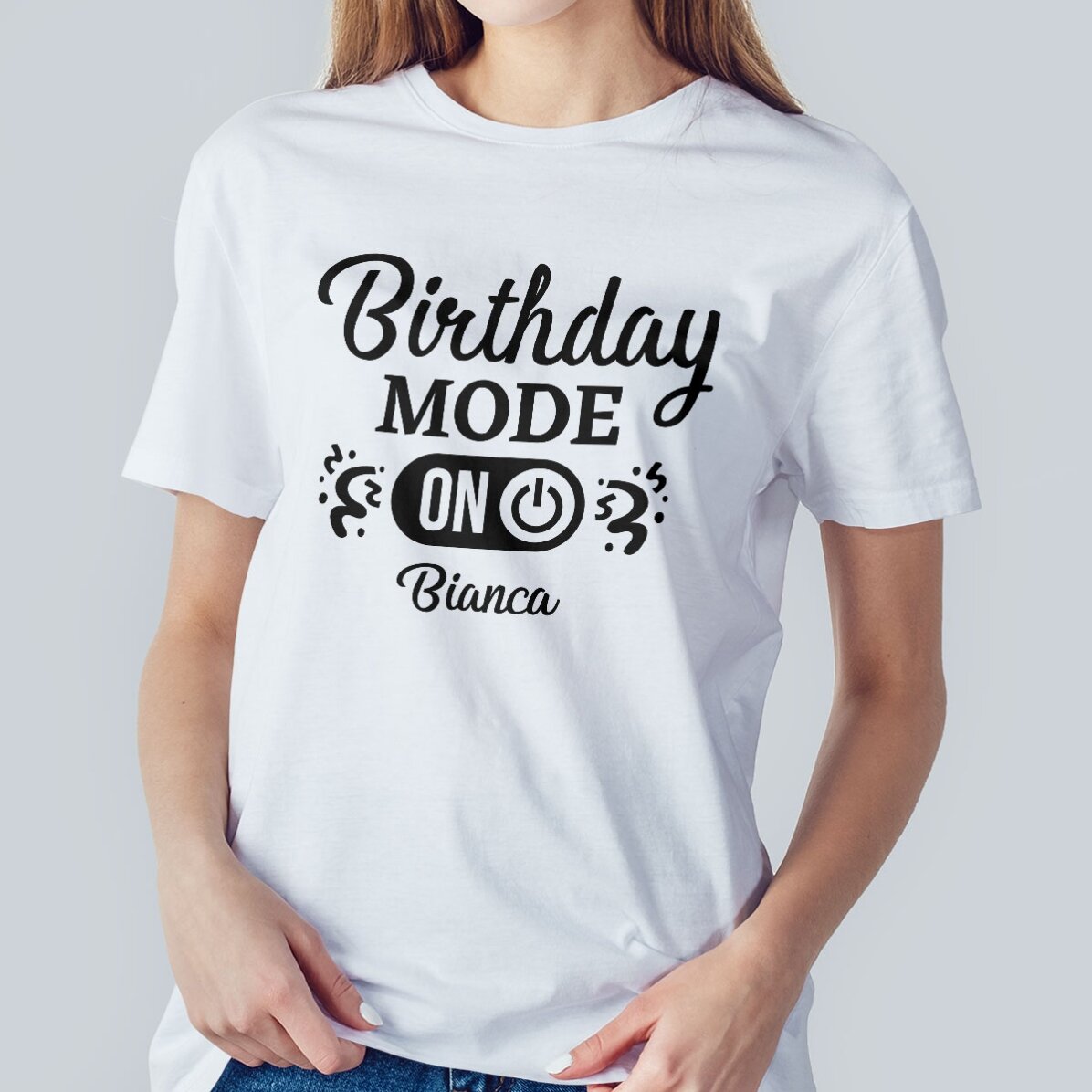 Personalisiertes Baumwoll-T-Shirt mit Aufdruck – Birthday Mode ON
