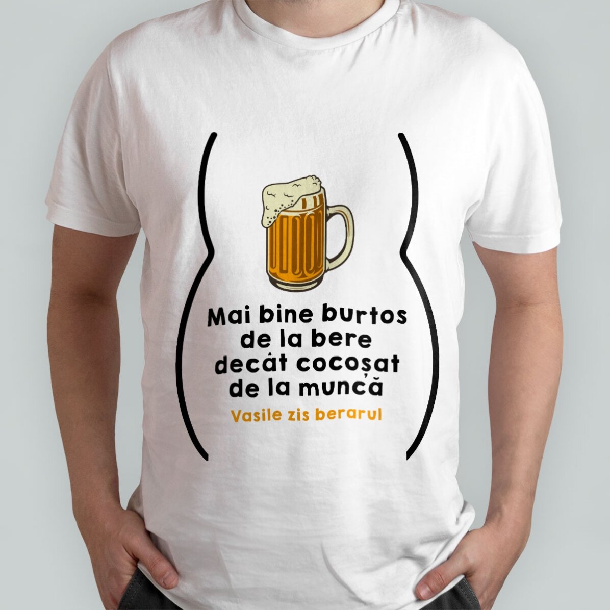 Personalisiertes Baumwoll-T-Shirt mit Aufdruck – Bierbauch