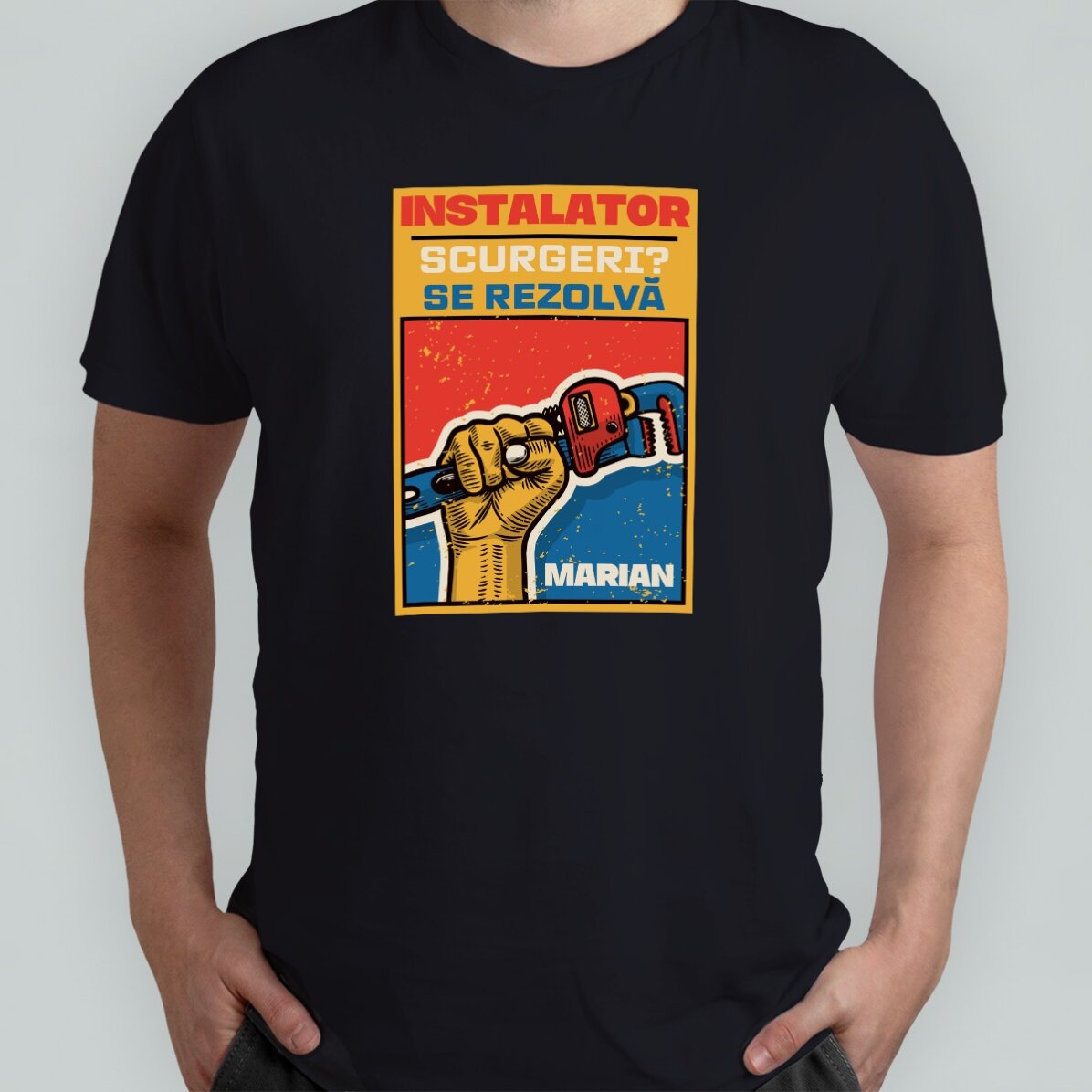 Personalisiertes Baumwoll-T-Shirt mit Aufdruck – Stillson-Schlüssel