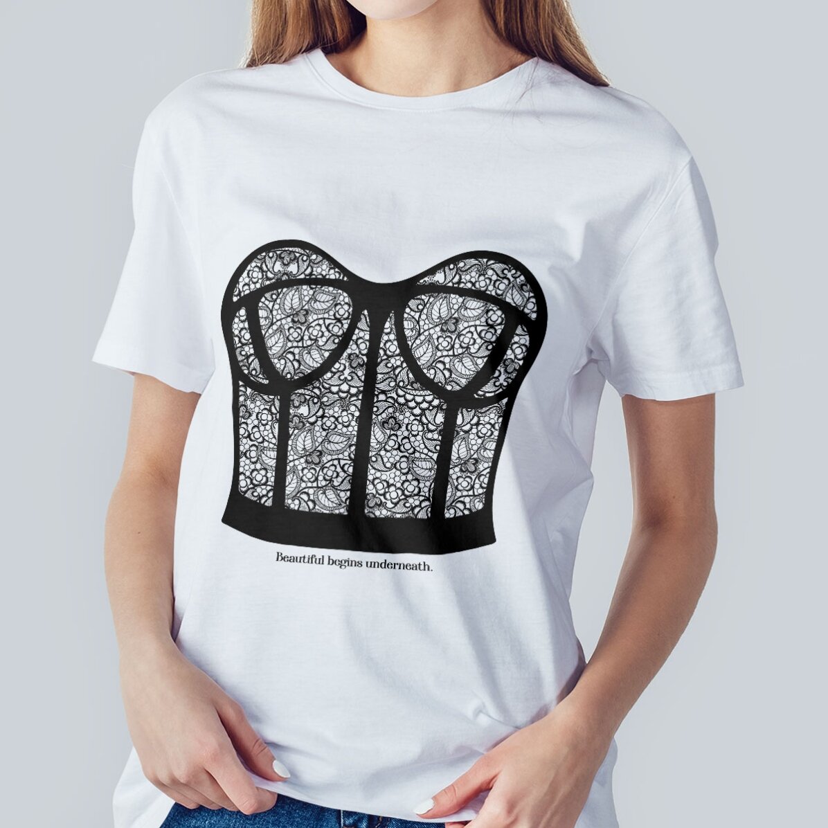 Personalisiertes Baumwoll-T-Shirt mit Aufdruck – Korsett