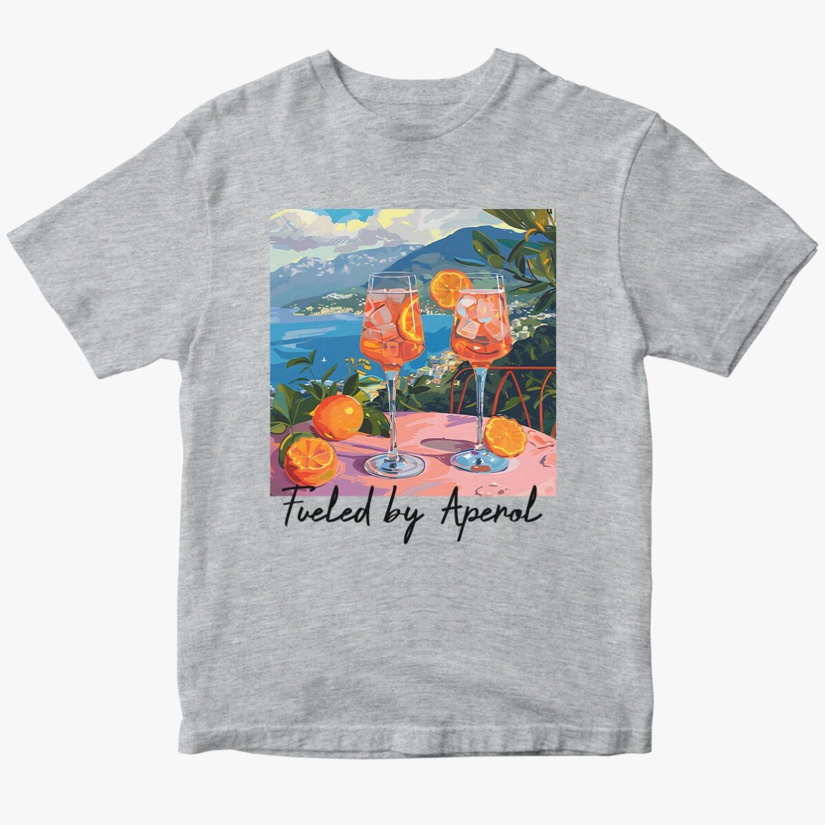 Personalisiertes Baumwoll-T-Shirt mit Aufdruck – Fueled by Aperol