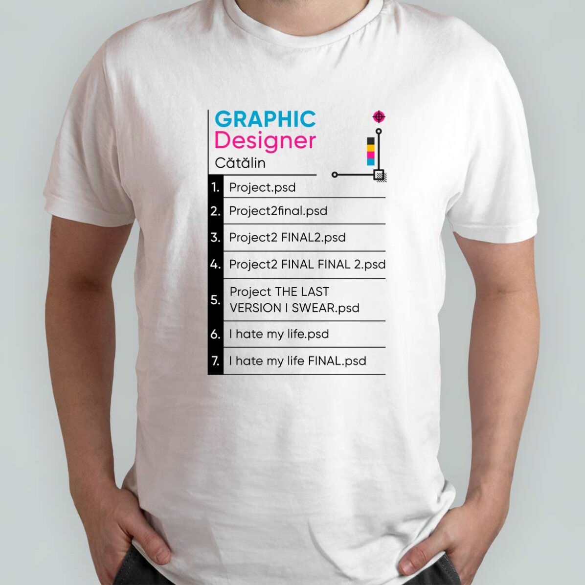 Personalisiertes Baumwoll-T-Shirt mit Aufdruck – Grafikdesigner