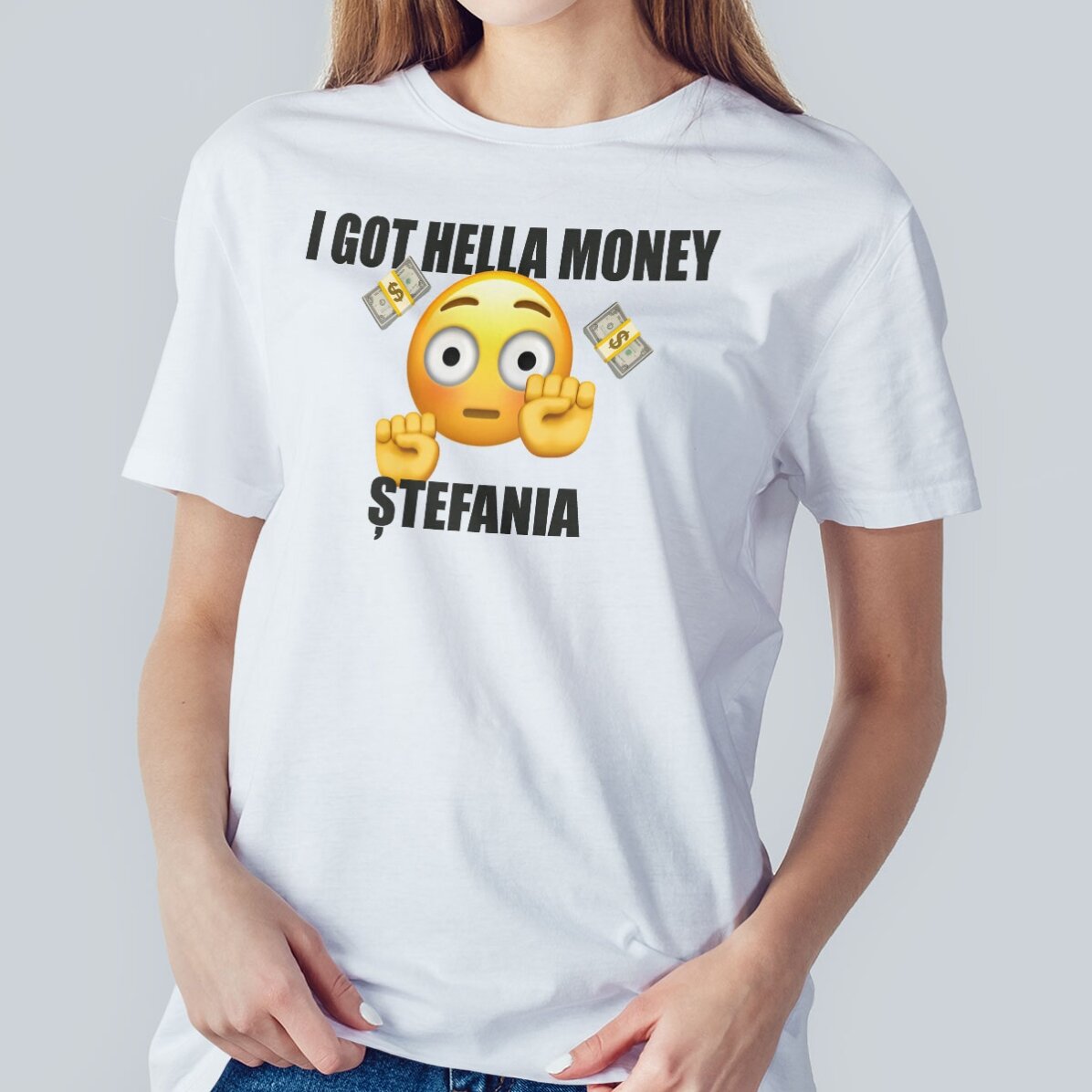 Personalisiertes Baumwoll-T-Shirt mit Aufdruck – „I got hella money“