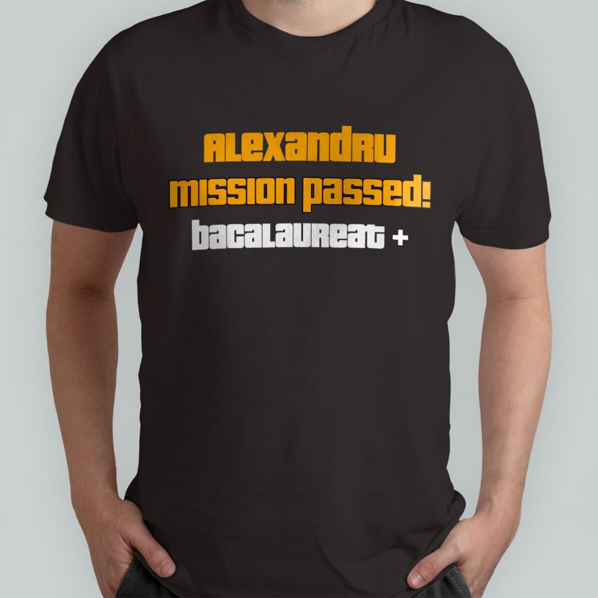 Personalisiertes Baumwoll-T-Shirt mit Aufdruck – „Mission passed“