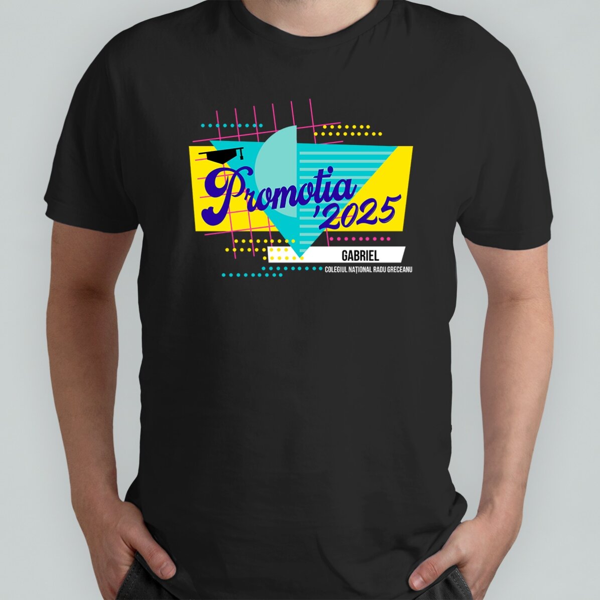 Personalisiertes Baumwoll-T-Shirt mit Aufdruck – Retro-Design zum Schulabschluss