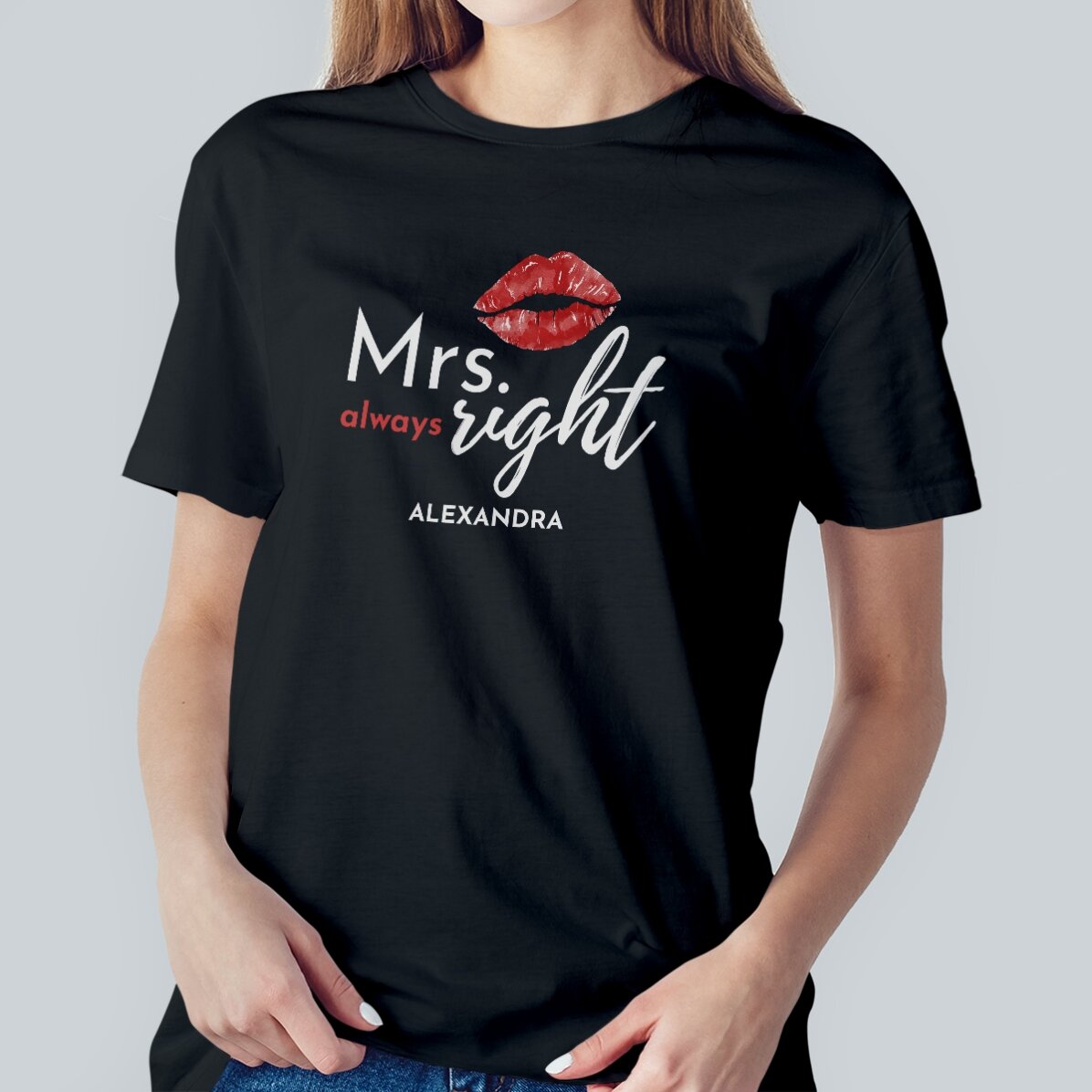 Personalisiertes Baumwoll-T-Shirt mit Aufdruck – Mrs. Always Right
