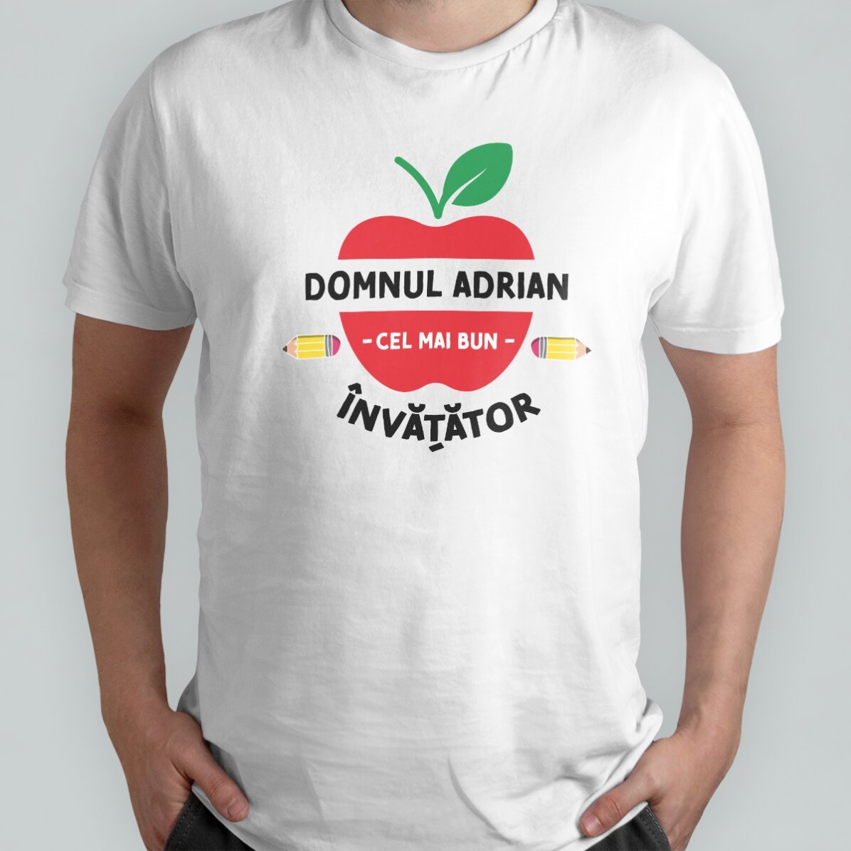 Personalisiertes Baumwoll-T-Shirt mit Aufdruck für Lehrer – Apple