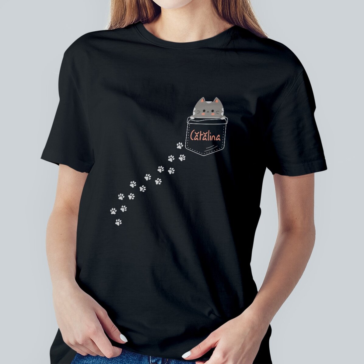Personalisiertes Baumwoll-T-Shirt mit Aufdruck – Die versteckte Katze
