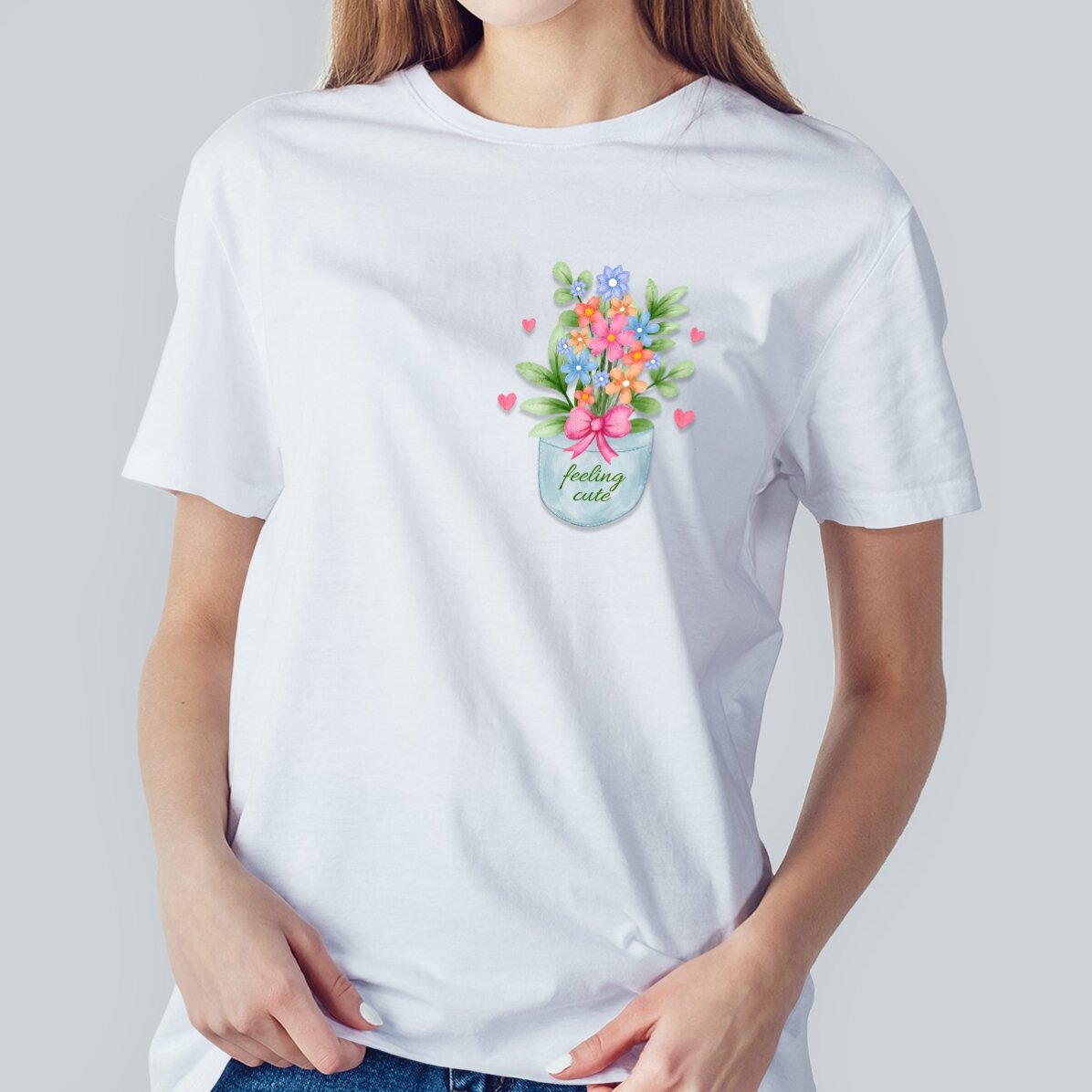 Personalisiertes Baumwoll-T-Shirt mit Aufdruck – Pocket Flowers
