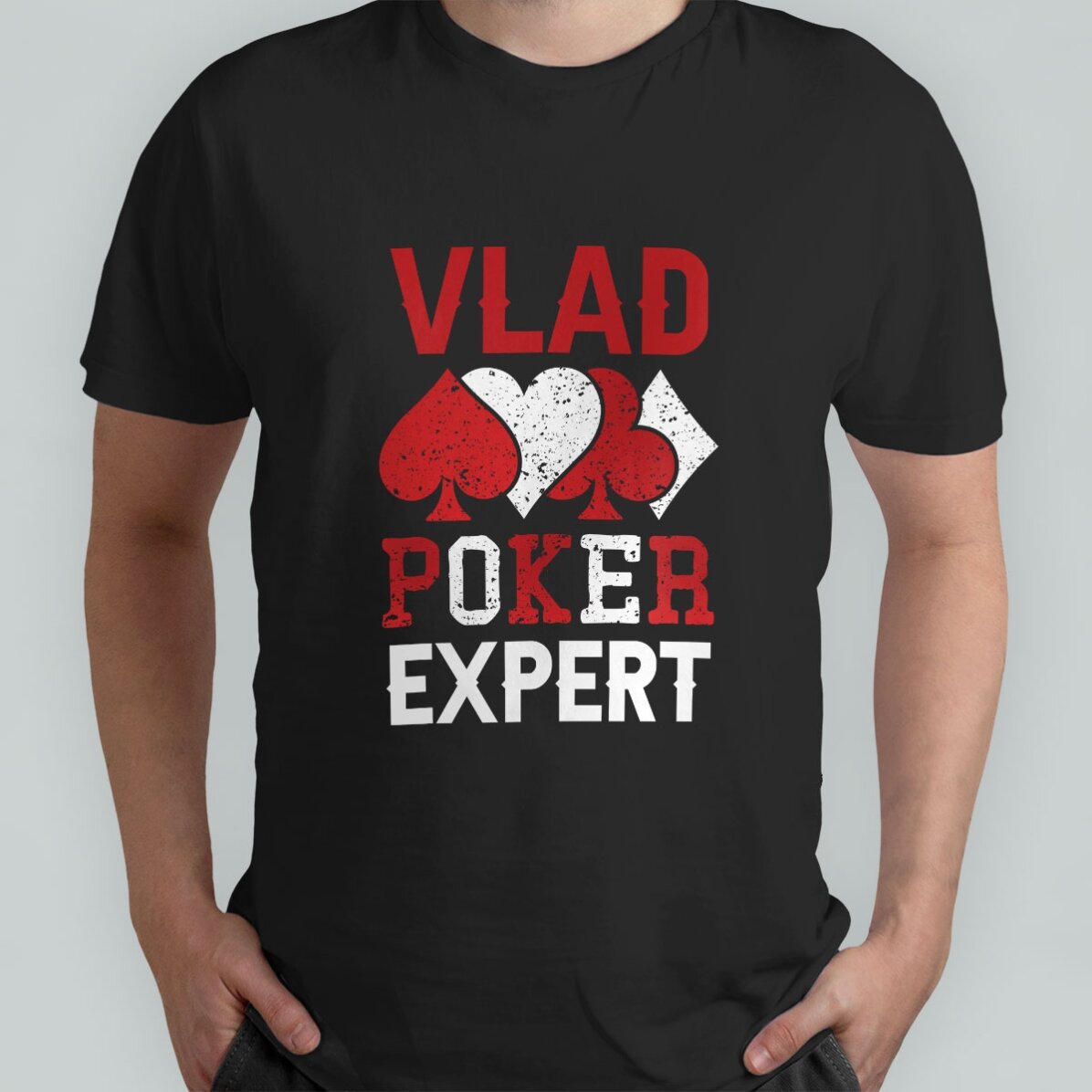 Personalisiertes Baumwoll-T-Shirt mit Aufdruck – Poker-Experte