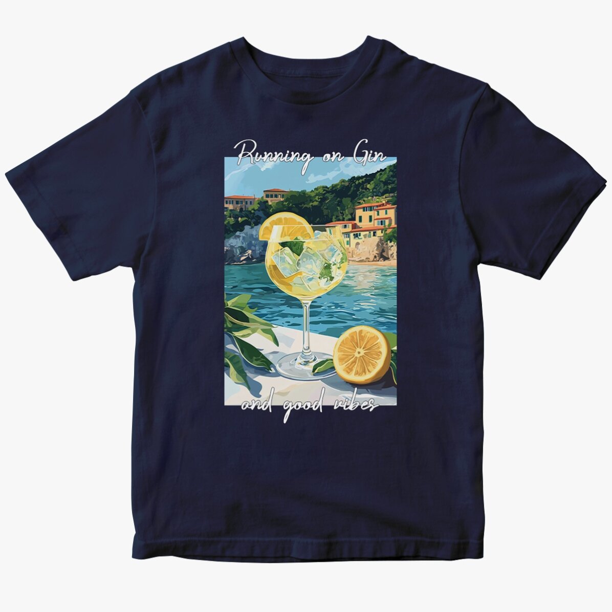Personalisiertes Baumwoll-T-Shirt mit Aufdruck – Running on Gin