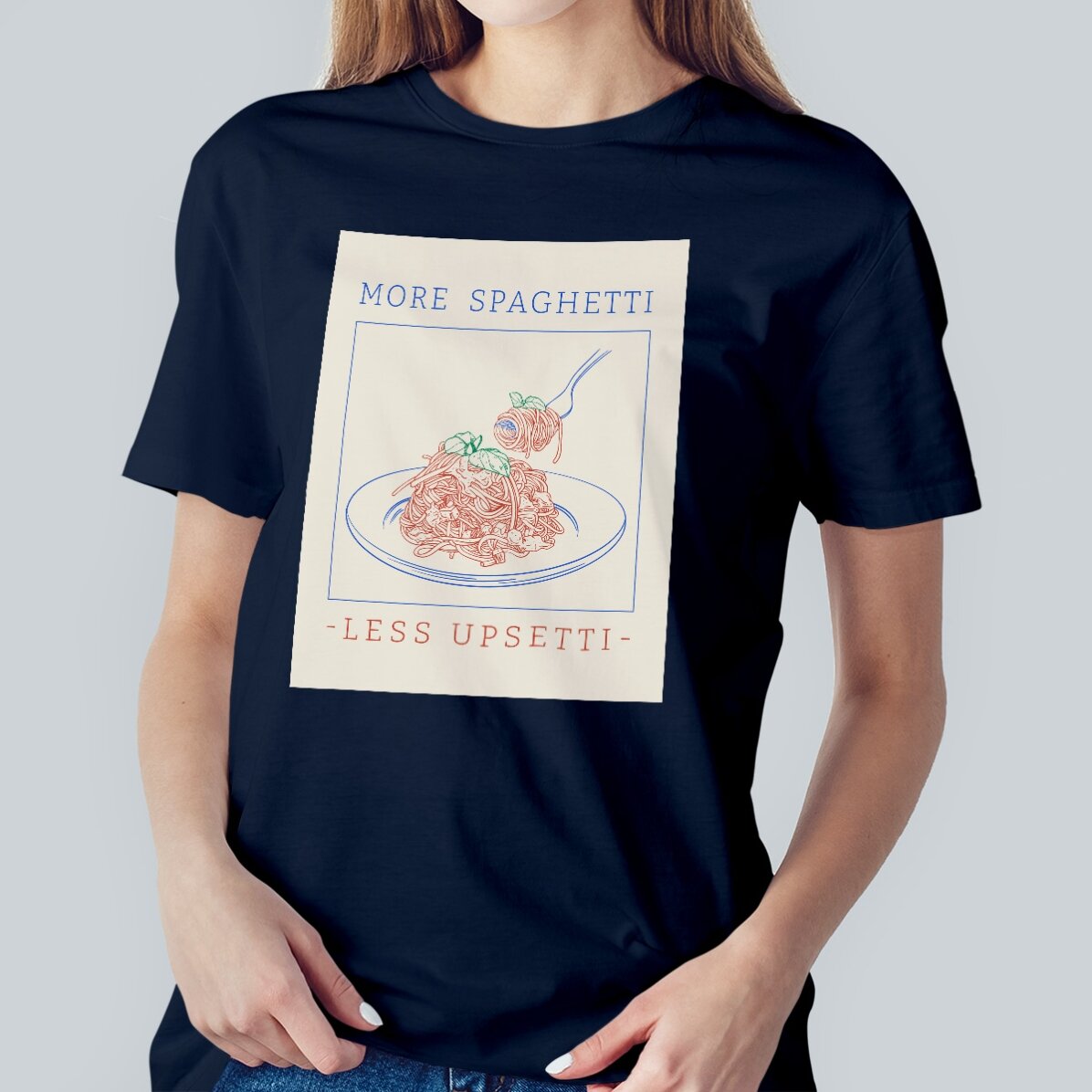 Personalisiertes Baumwoll-T-Shirt mit Aufdruck – Spaghetti