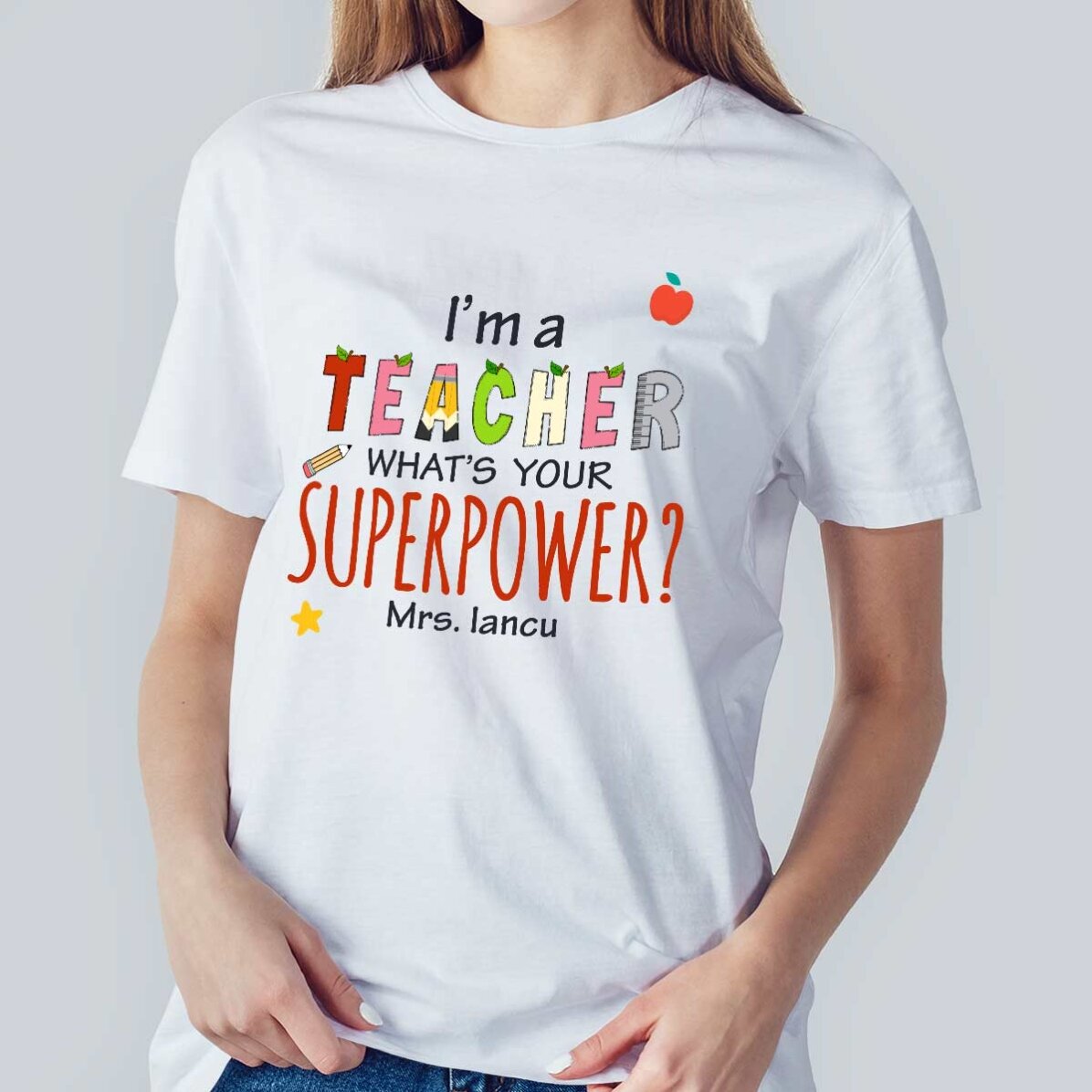 Personalisiertes Baumwoll-T-Shirt mit Aufdruck – Superpower