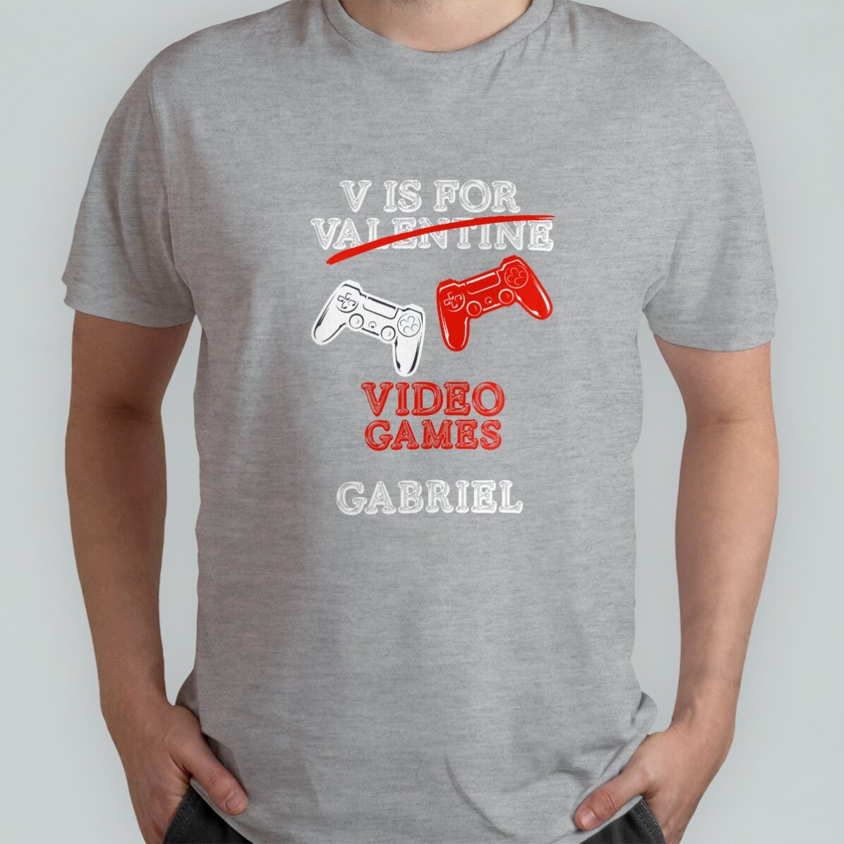 Personalisiertes Baumwoll-T-Shirt mit Aufdruck – V is for Video Games