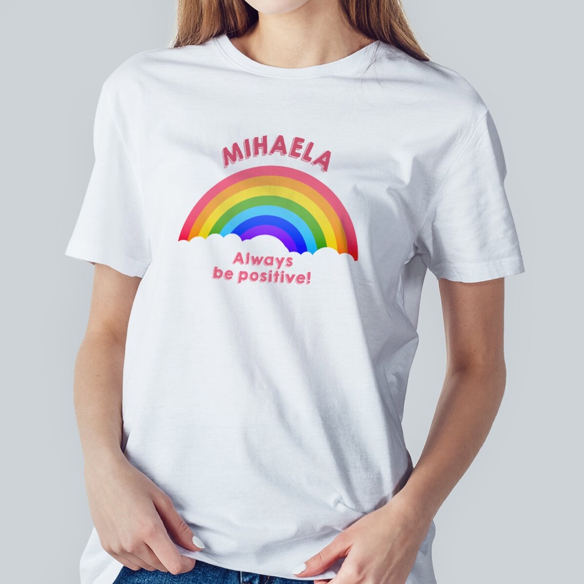 Personalisiertes T-Shirt mit Aufdruck – „Always be positive“