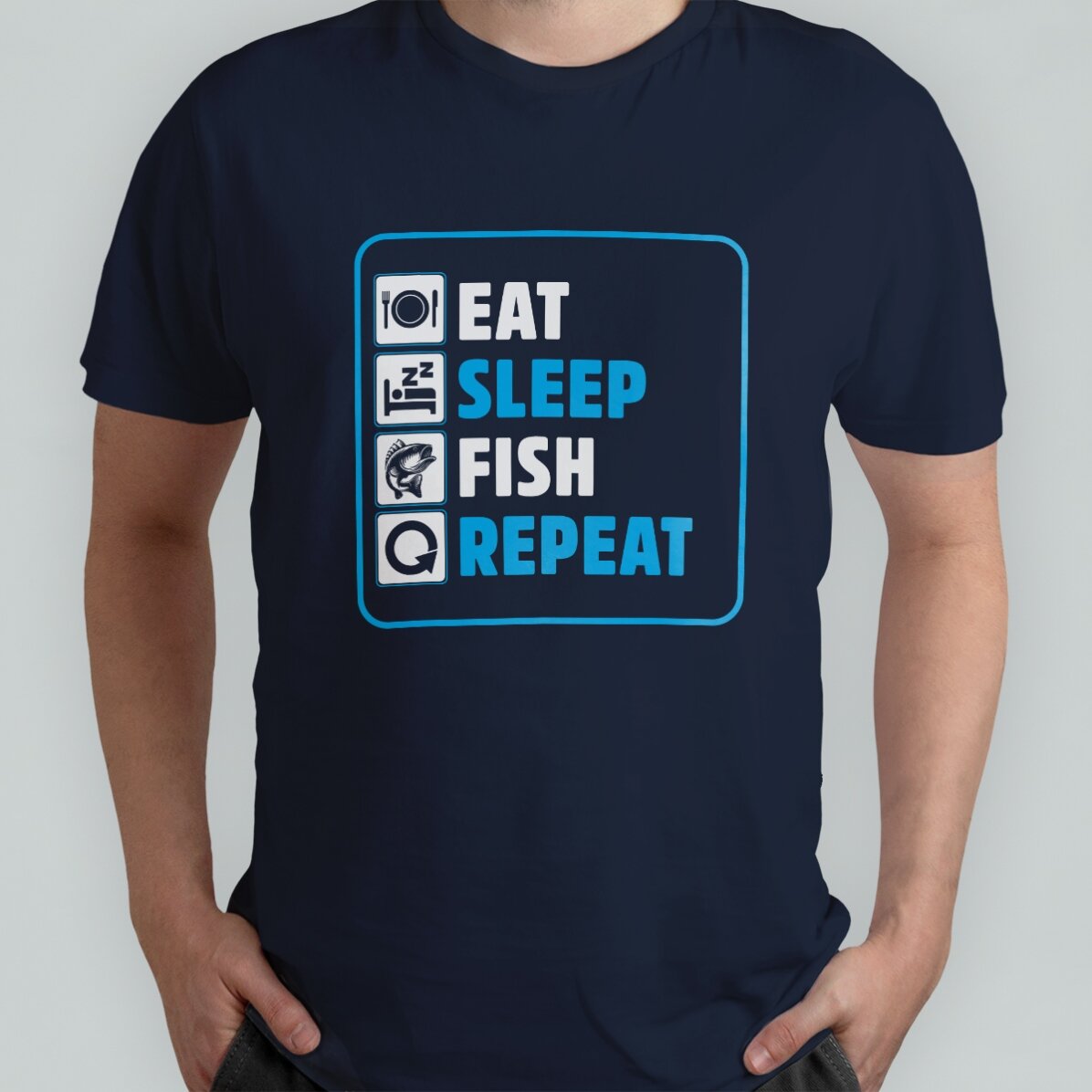 Personalisiertes T-Shirt mit Aufdruck – „Eat sleep fish repeat“
