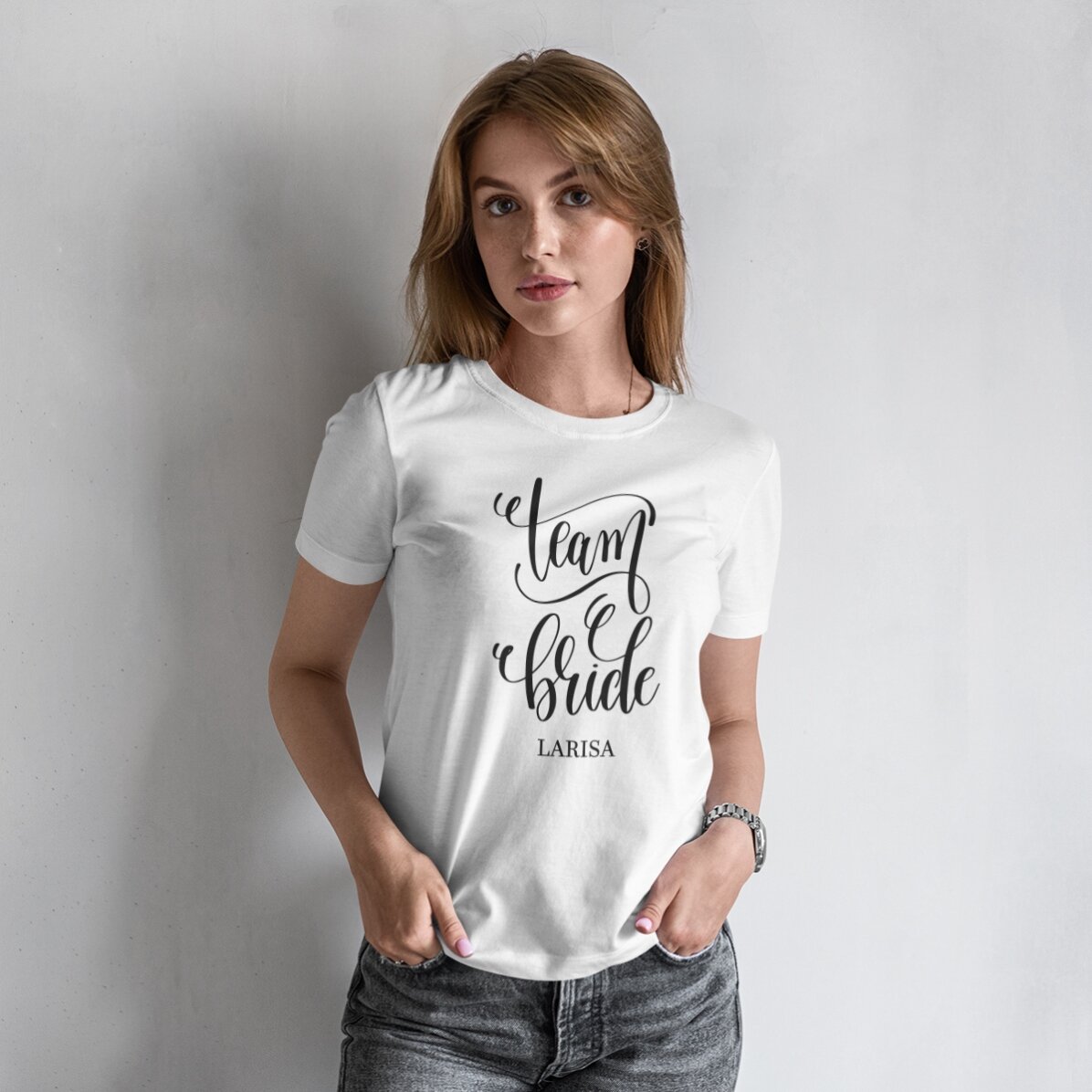 Personalisiertes T-Shirt mit Aufdruck für die Brautjungfern – Team Bride