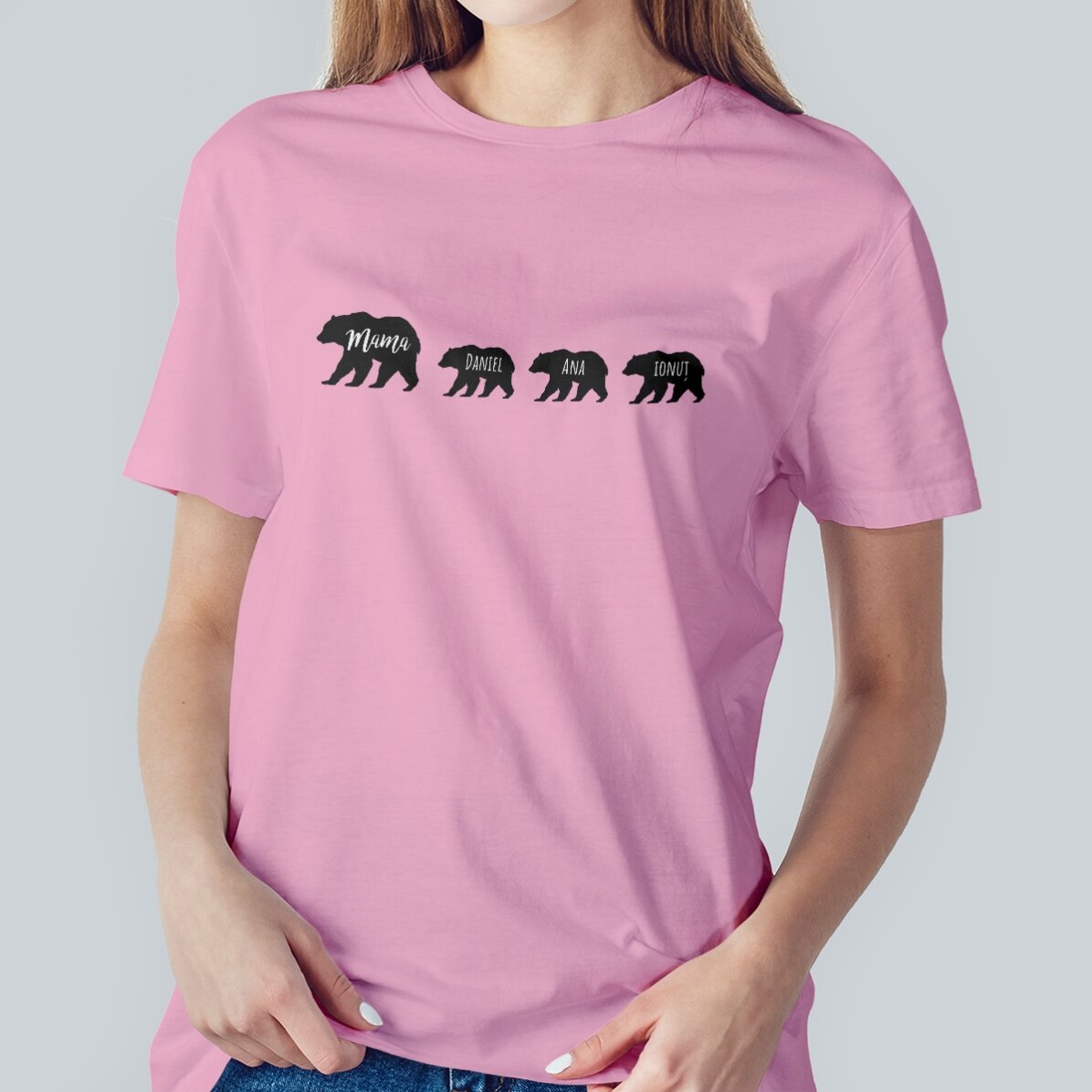 Personalisiertes T-Shirt mit Aufdruck – Bär und 3 Bärenjungen