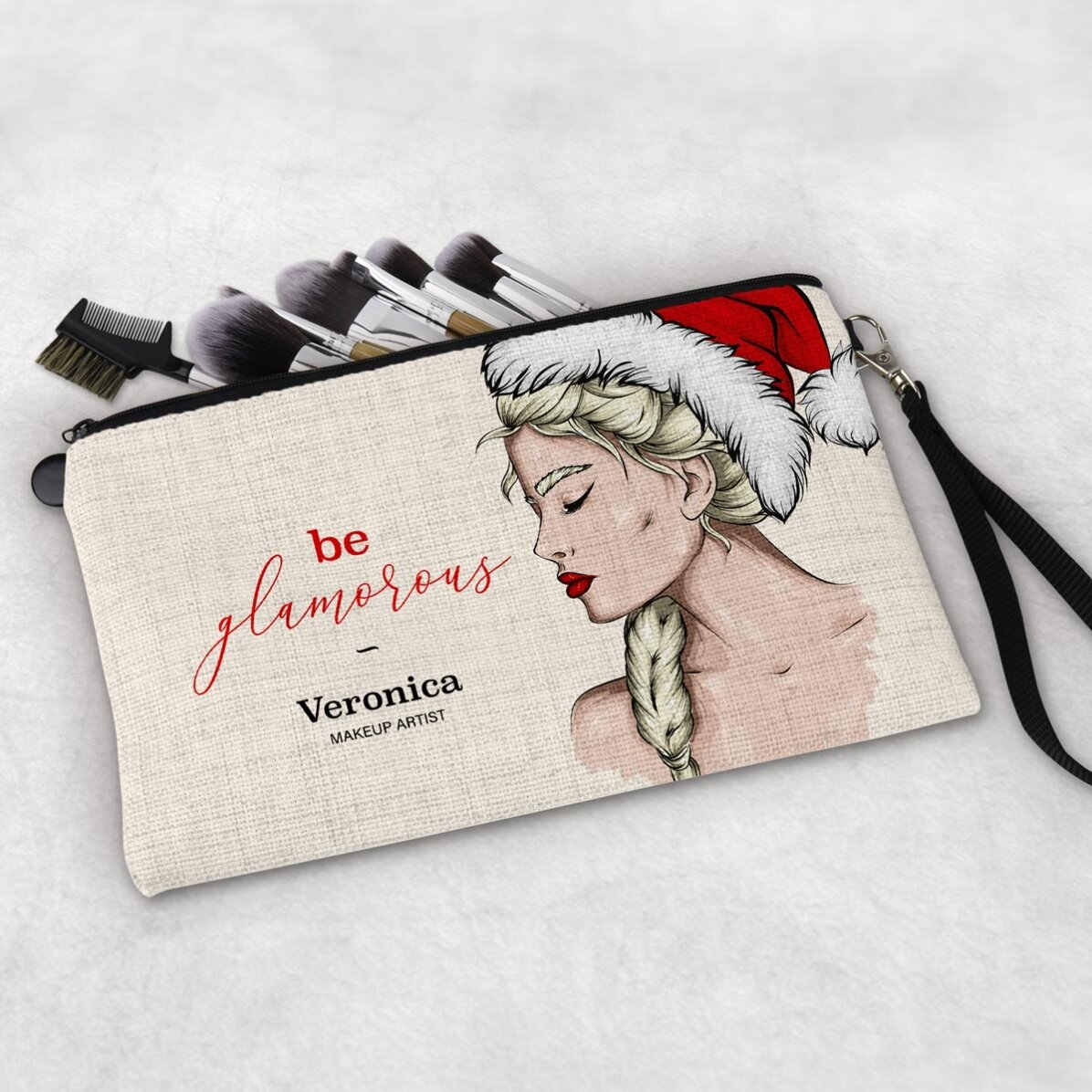 Individuell gestaltetes Make-up-Set mit der Aufschrift „Glamorous Christmas“