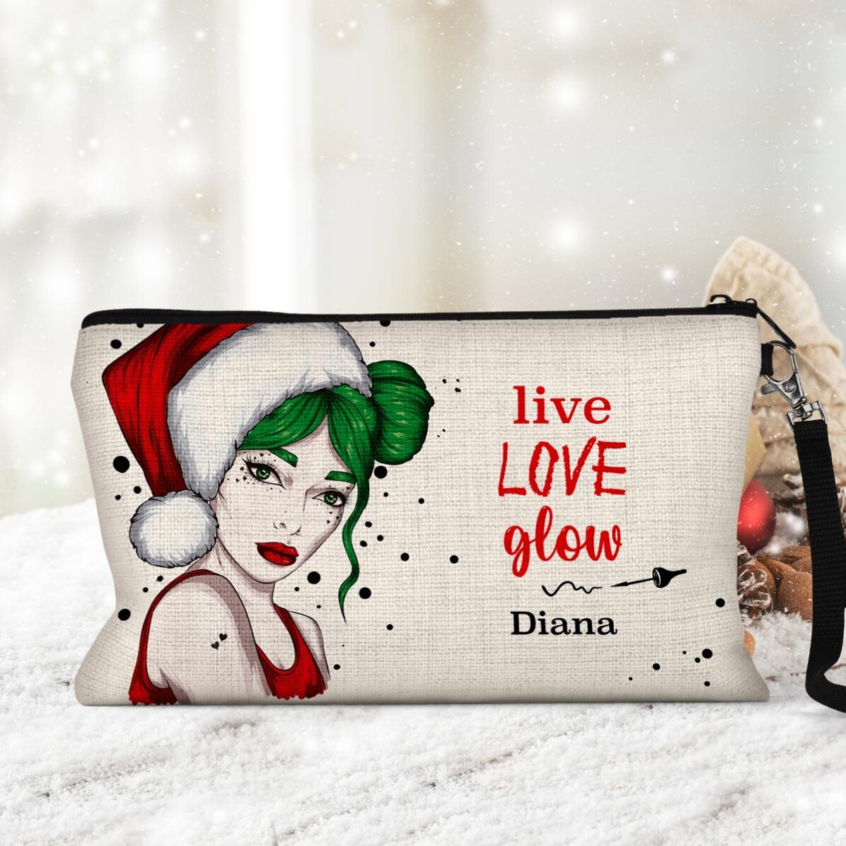 Individuell gestaltetes Make-up-Set mit dem Schriftzug „Live Love Glow“