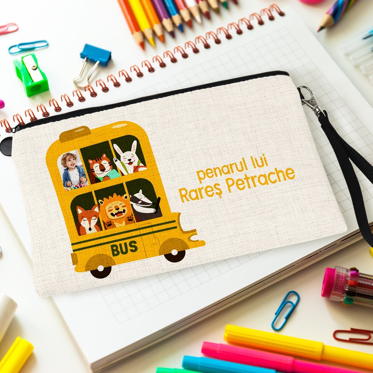 Personalisiertes Schulset mit Foto und Text – Bus