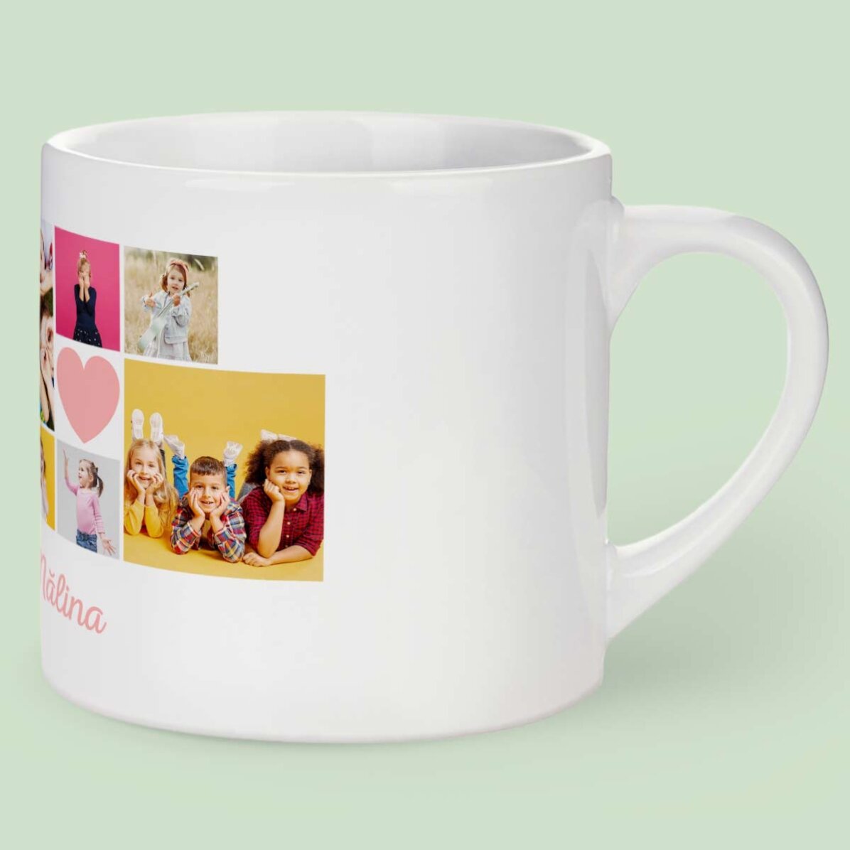 Personalisierter Kinderbecher mit 6 Fotos und Text