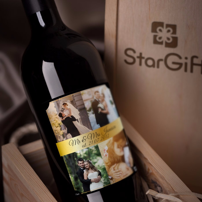 Personalisierter Wein mit 4 Fotos für Paare
