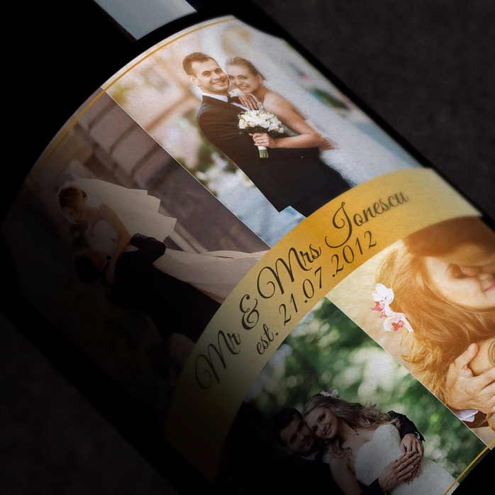 Personalisierter Wein mit 4 Fotos für Paare