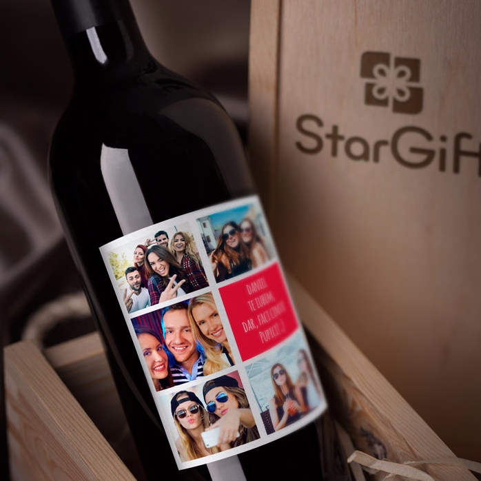 Personalisierter Wein mit 5 Fotos und Text