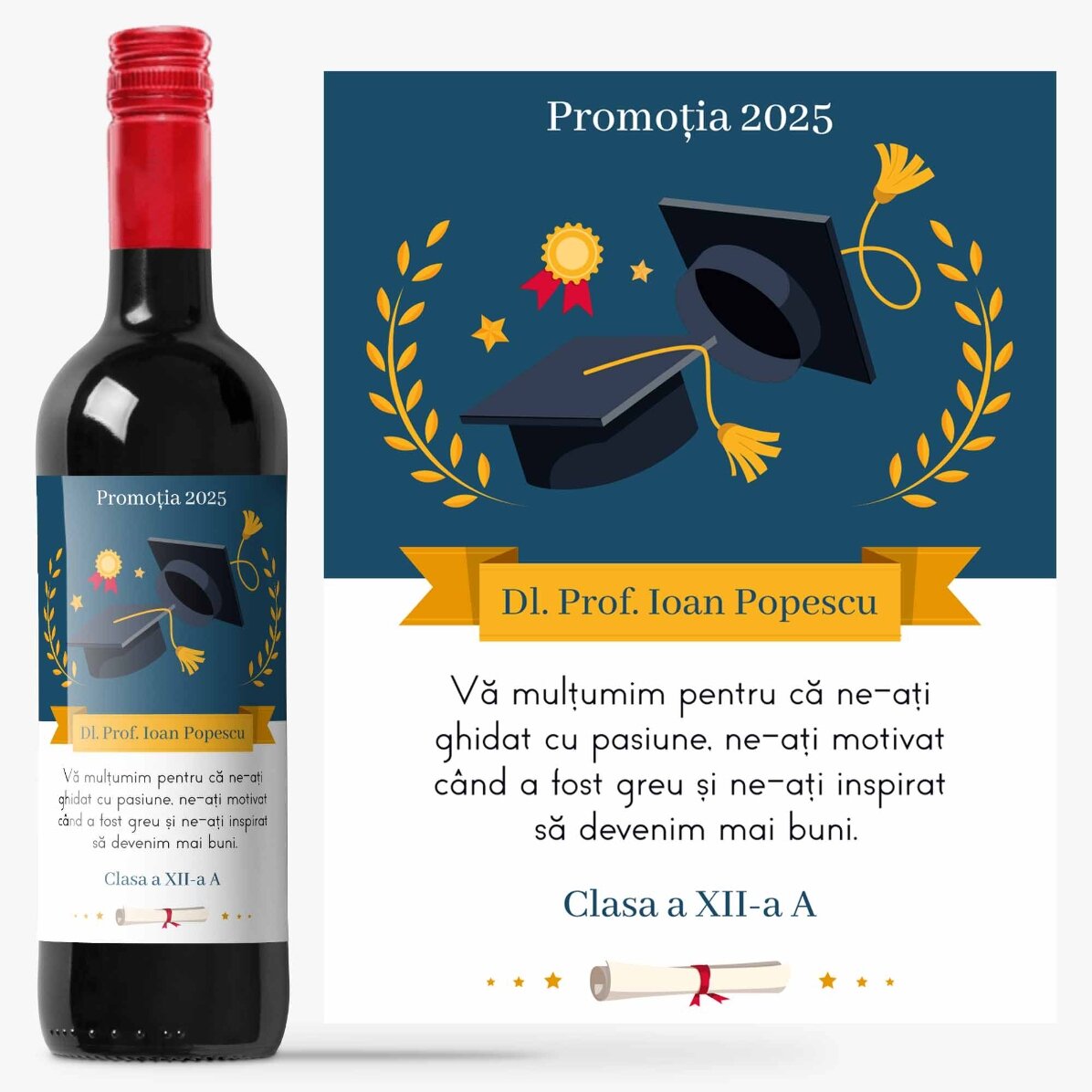 Personalisierter Wein mit einer Botschaft für den Lehrer – Vielen Dank!