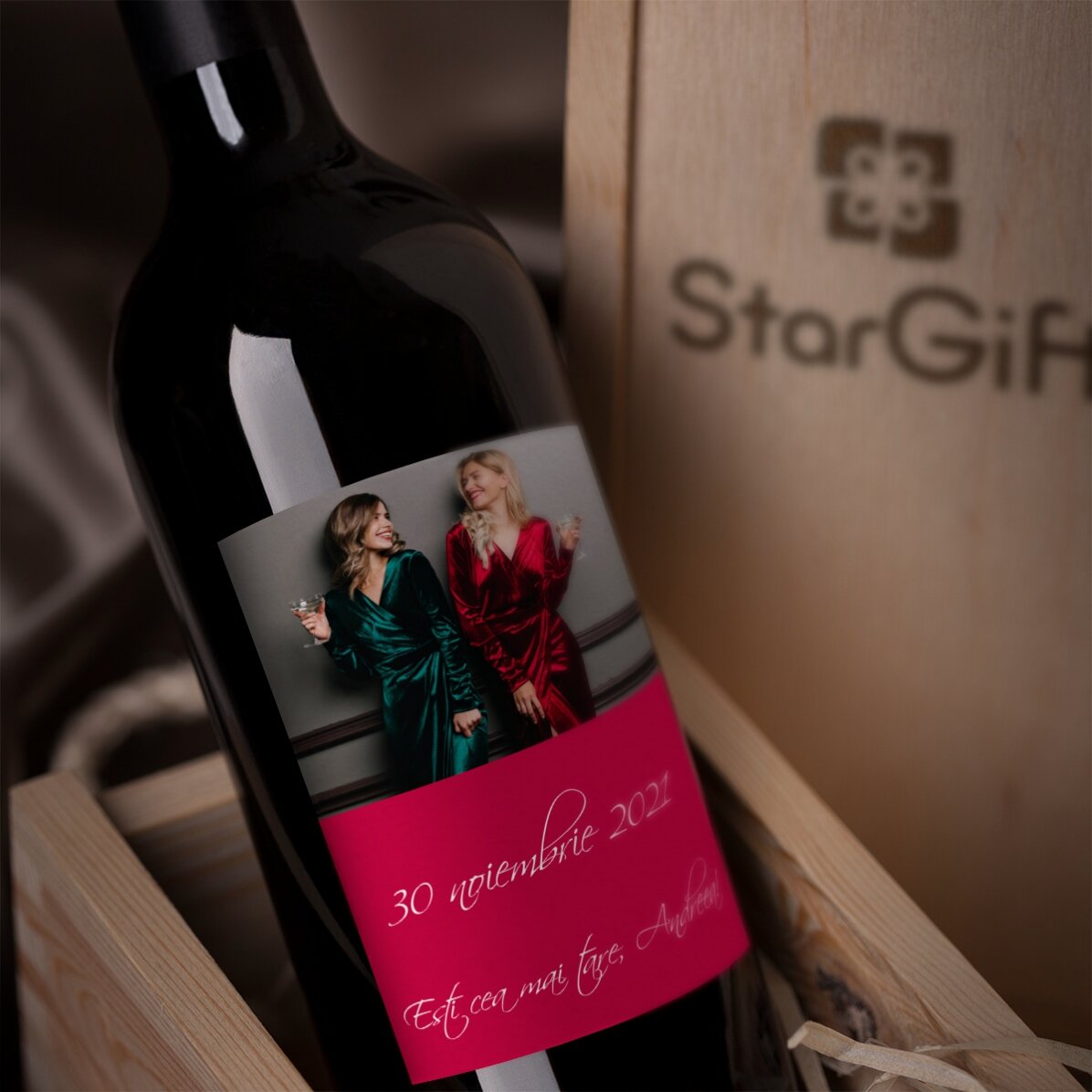 Personalisierter Wein mit einem Foto für die Hochzeit