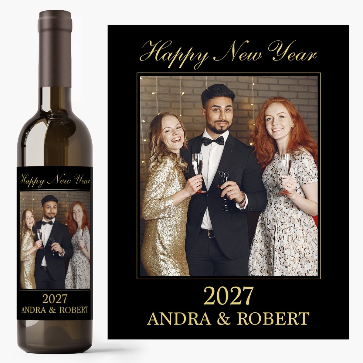 Personalisierter Wein mit Foto und Text – Frohes Neues Jahr