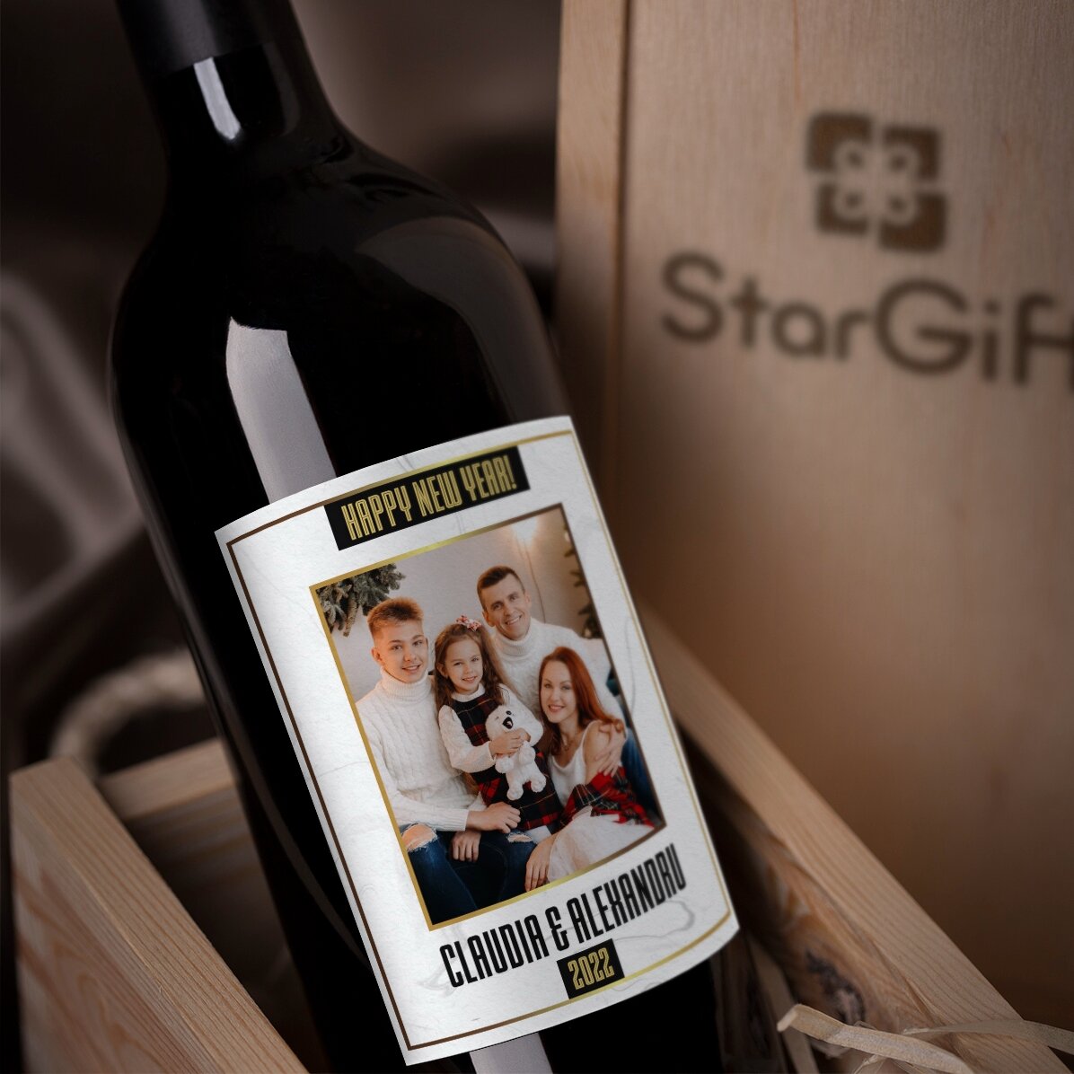 Personalisierter Wein mit Foto und Text – White Happy New Year