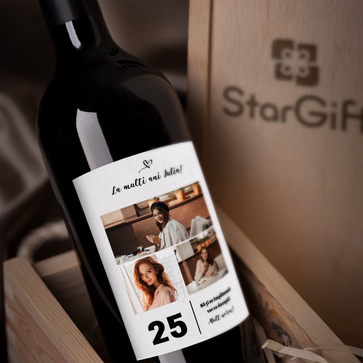 Personalisierter Wein mit Text und 3 Fotos zum Geburtstag – 25