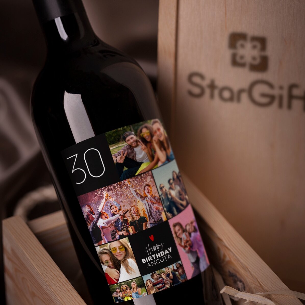 Personalisierter Wein mit Text und 7 Fotos zum Geburtstag – Happy Birthday!