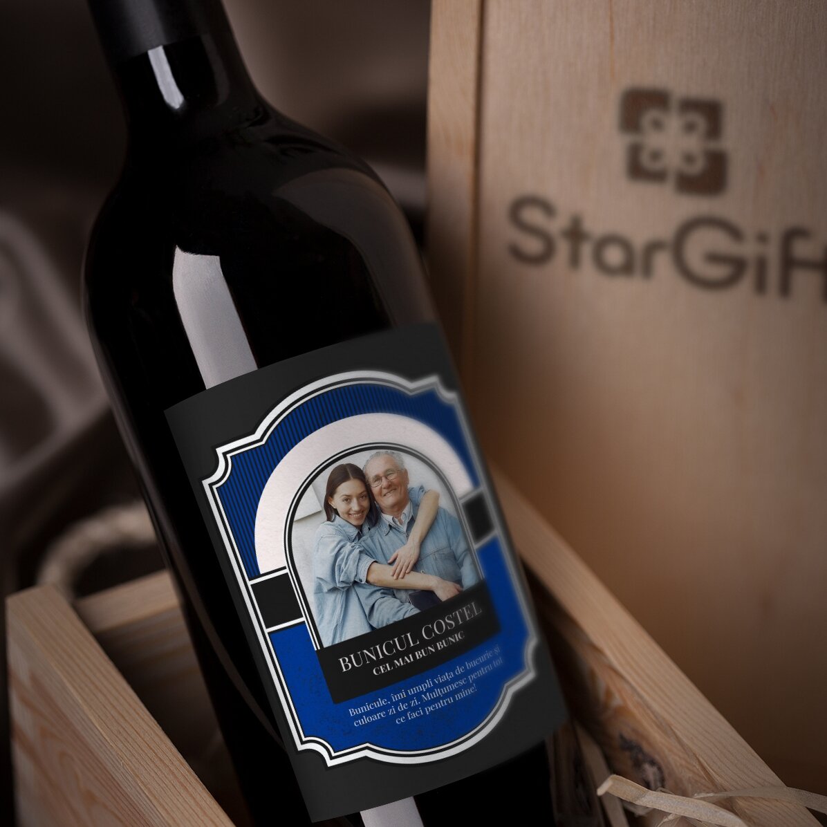 Personalisierter Wein mit Text und Foto für den Großvater