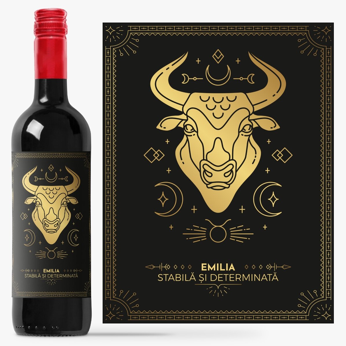 Personalisierter Wein mit Text und Sternzeichen – Stier