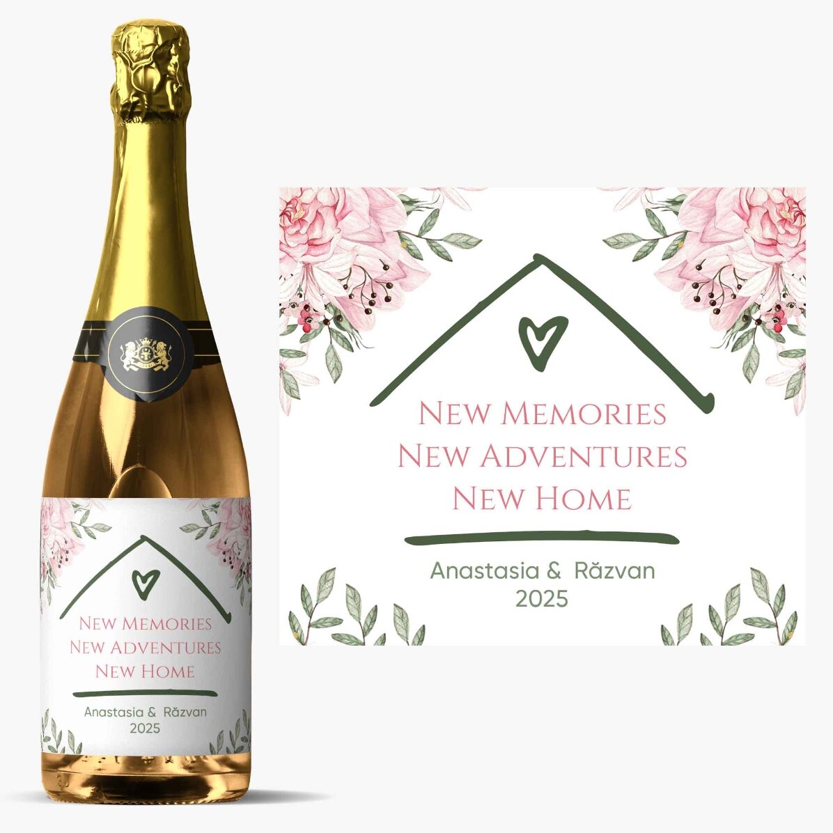 Personalisierter Sekt mit Botschaft – New Home