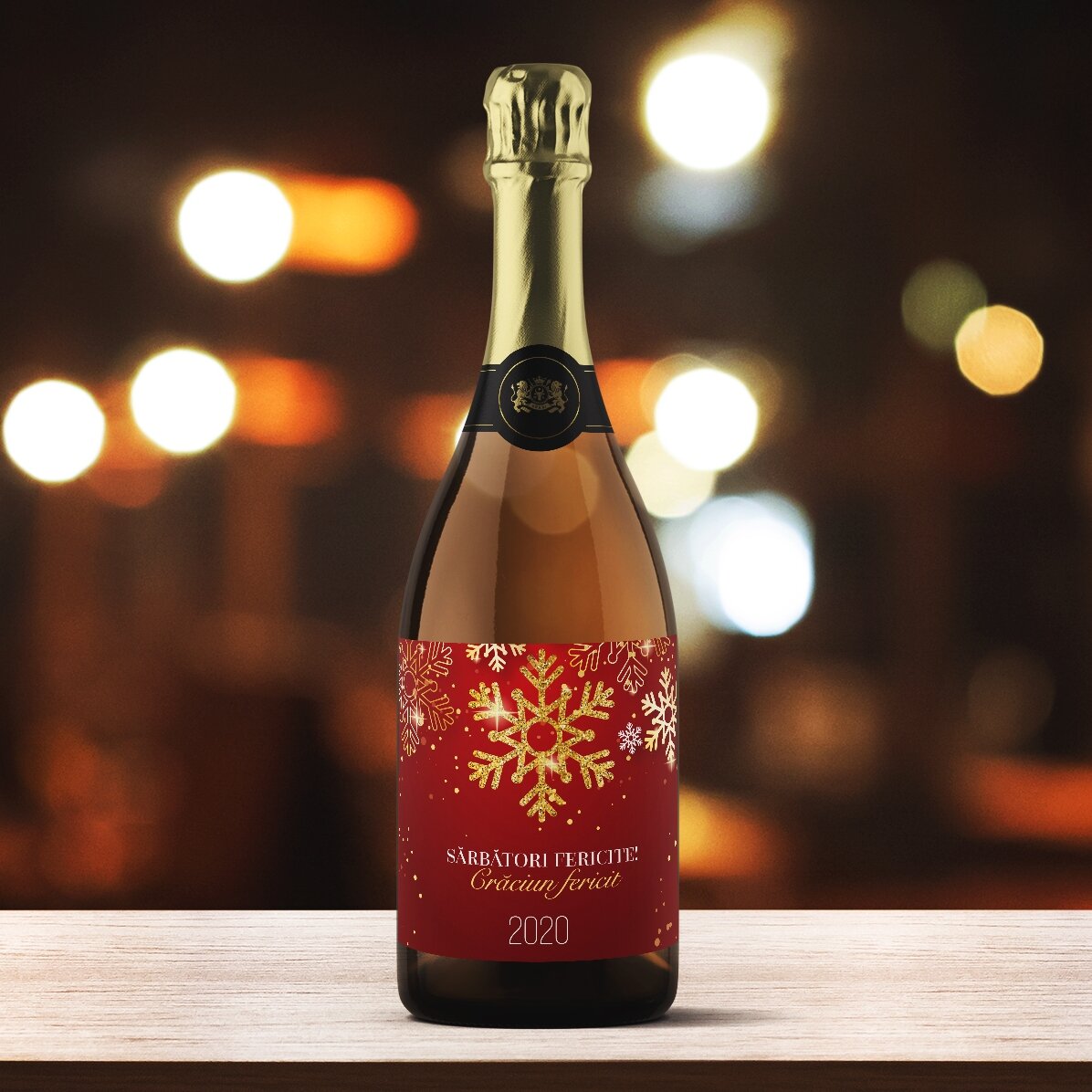 Personalisierter Sekt mit Text – Schneeflocken