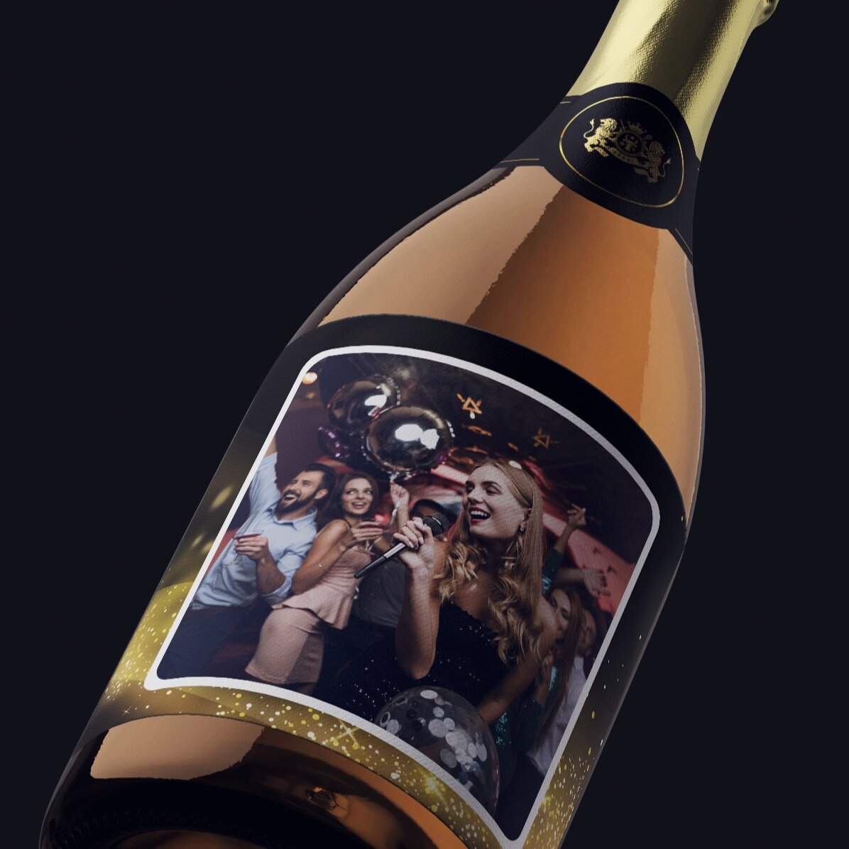 Personalisierter Sekt mit einem Foto – Gold